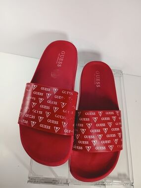 GUESS Red Logo Slide Sandals 8